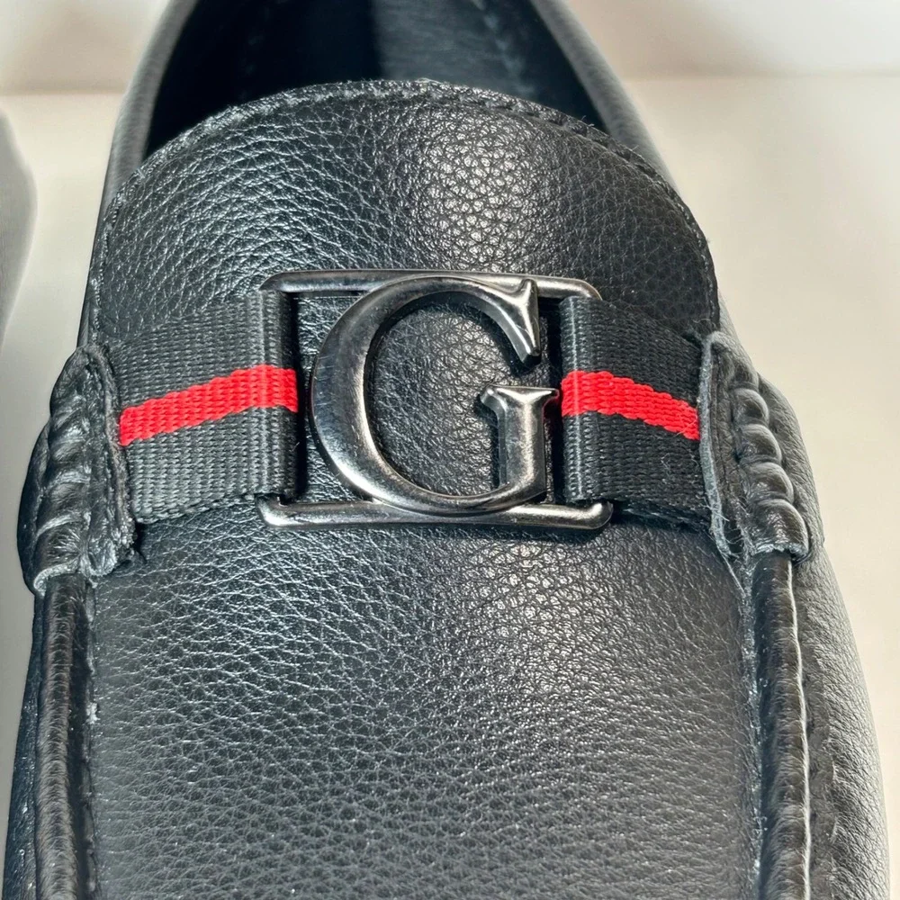 Guess GMASKERS Mens Black Pebbled Driving Loafers G Logo Webbing Size 8.5M